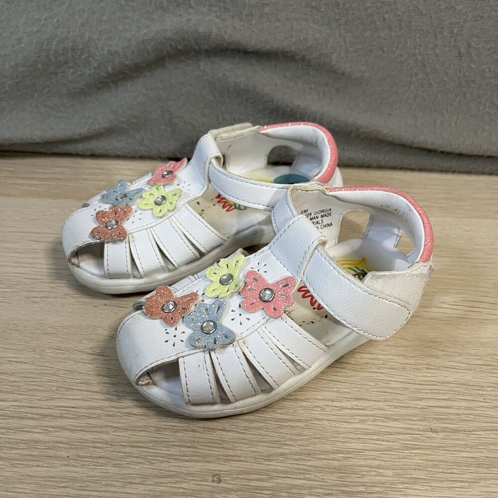 Rachel Shoes Giorgia Sandals Floral White Ankle Strap Toddler Girls Size 6M